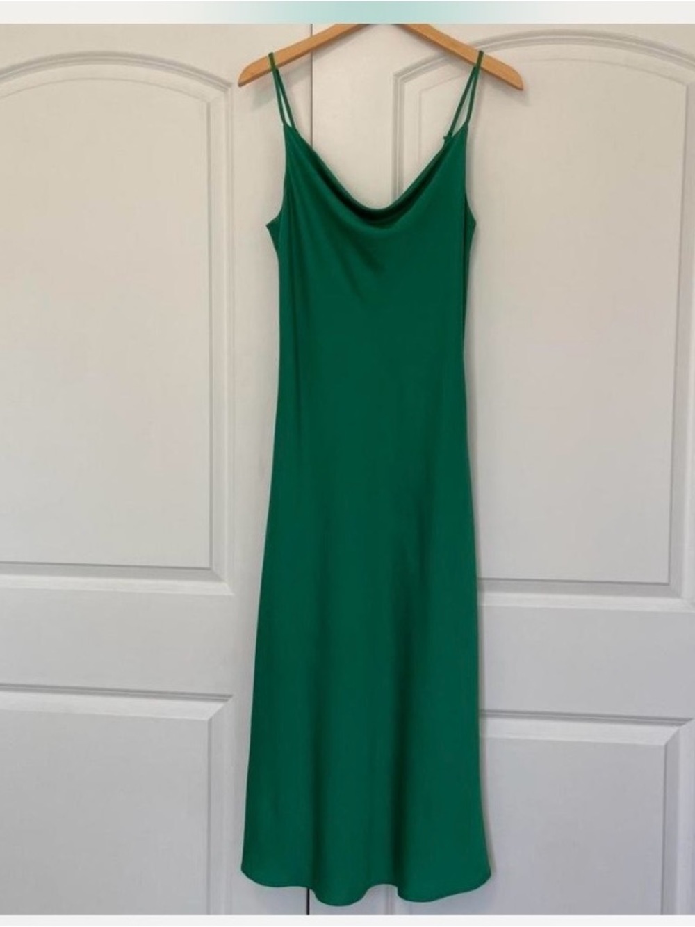 Glam Maxi Slip Dress Green Medium Cowl Neck Formal